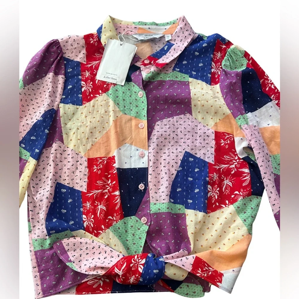 & Other Stories Patchwork Tie Button Down Shirt | NWT | Size 8 - Picture 6 of 7